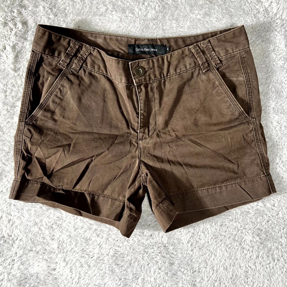 Calvin Klein Jeans Chino Shorts Womens 6 Brown Casual‎ Mid Rise Everyday Wear